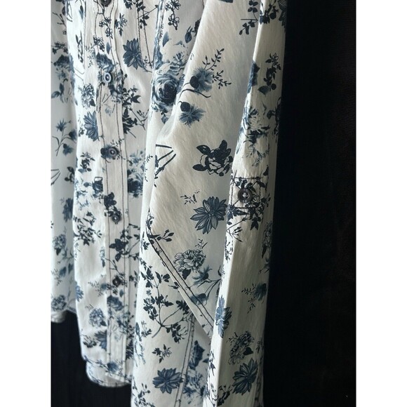 Eighth Avenue Mens White Small Blue Floral Long Sleeve Button Down - Picture 11 of 13
